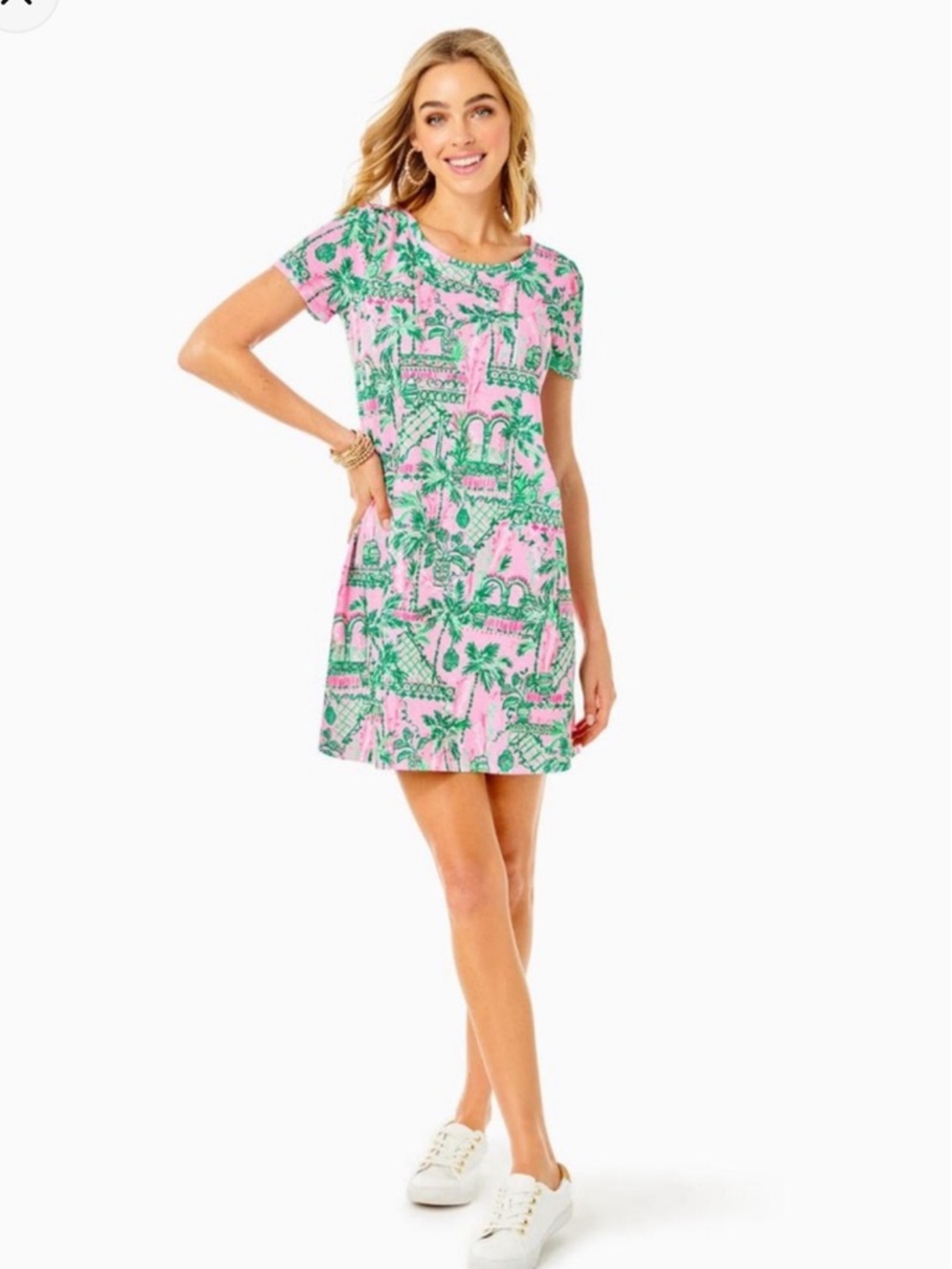 Lilly Pulitzer Pink and Green Palm Print Mini Dress